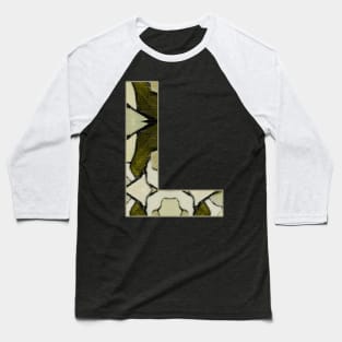Letter L Monogram Initial Olive Green Pearl White Aesthetic Abstract Pattern Painting On Canvas Baseball T-Shirt